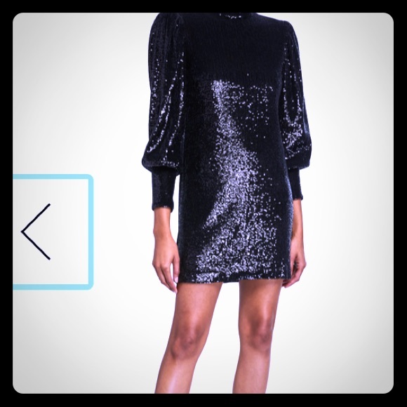 A.L.C. Christy Black Sequin Mini Mock Neck Dress Holiday Christmas New Year Sexy - Picture 2 of 5